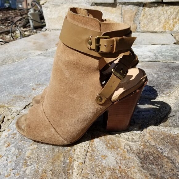 Joe's Jeans Taupe Petra Stone Tan Suede Peep Toe B - Picture 7 of 15